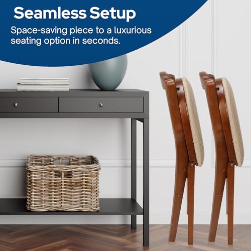 Stakmore French Cane Wooden Folding Chairs with Padded Seats, Set of 2 - No Assembly Foldable Dining Chairs, Steel Folding