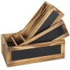 Rustic Burnt Wood Nesting Storage Bins with Chalkboard Panel and Cutout Handles, Decorative Farmhouse Wooden Stackable Open Top
