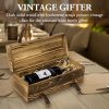 Vintage Wooden Wine Gift Box - Single Bottle Holder with Locking Latch & Leather Straps, Rustic Brown Wedding Champagne, Beer
