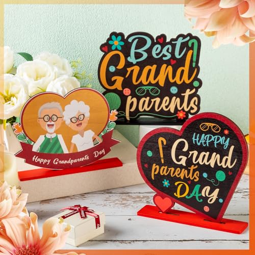 3 Pcs Grandparents Day Wooden Table Centerpieces Decoration Grandparents Gifts from Grandkids Table Topper Sign Wood Craft Kit