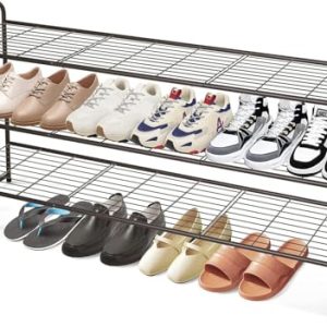Long 3 Tier Shoe Rack for Closet Wide Shoe Storage Organizer Stackable Metal Shoe Shelf for 24 Pairs Men Sneakers with Wire Grid