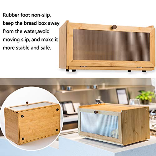 Bamboo Bread Box for Kitchen Counter-Large Capacity Bread Storage Container Farmhouse Bread Box with Window Bread Holder