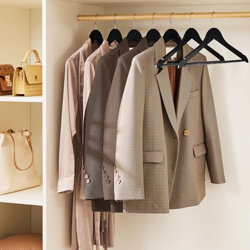 Solid Natural Wooden Suit Hangers Heavy Duty, 10/20 Pack Smooth Finish Coat Hangers with Non-slip Pant Bar, Precisely Cut