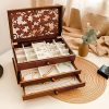 Wooden Jewelry Box, 3 Layer Jewelry Box for Women, Jewelry Holder Organizer, Wood Jewelry Storage Case for Necklaces, Earring,
