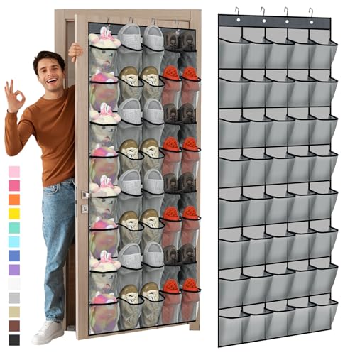 40 Over the Door Shoe Organizer Large Mesh Pocket Hanging Shoe Rack for Closet Gray Nonslip Behind Door Storage Holder Back to
