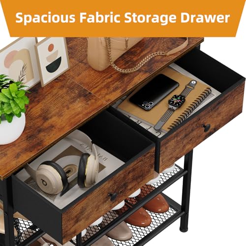 Shoe Rack, 4 Tier Shoe Storage Organizer with 2 Drawers, Shoe Storage Shelves with Sturdy Wooden Top and Metal Shelves, Free