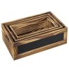 Rustic Burnt Wood Nesting Storage Bins with Chalkboard Panel and Cutout Handles, Decorative Farmhouse Wooden Stackable Open Top