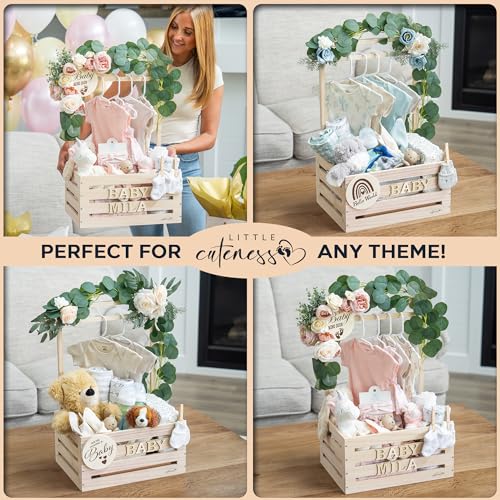 Wooden Baby Shower Crate Closet - Customizable Wooden Crate Box with Dual Rod System, Personalized Baby Shower Basket Alphabet
