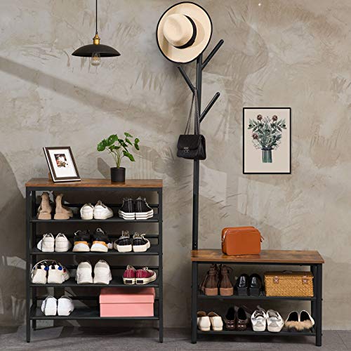 Coat Rack Shoe Bench, 3-Tier Shoe Rack, Industrial Shoe Organizer Storage Bench, Entry Bench with Mesh Shelves, for Entryway,