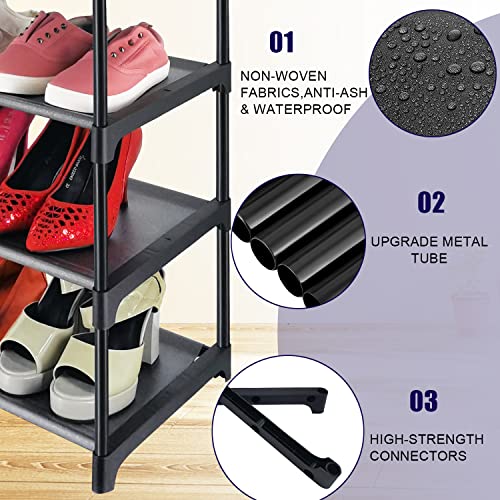 4 Tiers Small Shoe Rack,Narrow Stackable Shoe Shelf Organizer,Sturdy Shoe Stand, Non-Woven Fabric Metal Shoe Racks for Entryway,