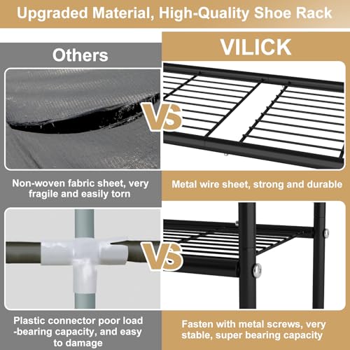 4-Tier Shoe Rack 33" Wide Metal Shoe Organizer Long Shoe Storage with 4 Side Hooks Sturdy Shoes Shelf for Closet, Front Door