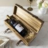 Vintage Wooden Wine Gift Box - Single Bottle Holder with Locking Latch & Leather Straps, Rustic Brown Wedding Champagne, Beer