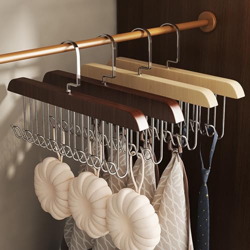 2Pcs Wooden Anti-Slip 8-Hook Belt Hanger for Closet Space-Saving Closet Organizer Belt Hanger for Bras, Ties, Scarves & Tank