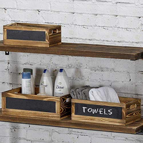 Rustic Burnt Wood Nesting Storage Bins with Chalkboard Panel and Cutout Handles, Decorative Farmhouse Wooden Stackable Open Top