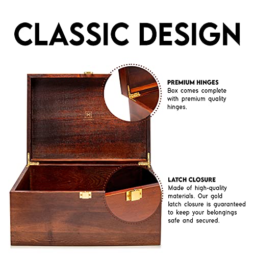 Wooden Gift Boxes - Large Memory Box For Keepsakes, Decorative Boxes With Lids, Wooden Box With Hinged Lid, Wood Boxes, Storage
