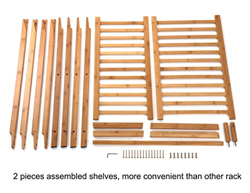 Bamboo Clothes Rack Portable Extra Large Garment Rack 2-Tire Storage Box Shelves For Entryway and Bed Room Patented Design