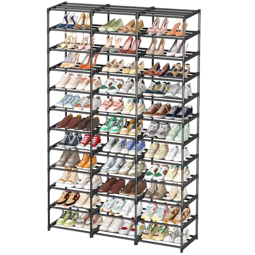 Shoe Rack Large Capacity 72 Pairs Tall Shoe Shelf, 3 Row 12 Tiers Sturdy Metal Shoe Organizer for Entryway, Closet, Bedroom,