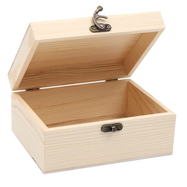 (1-Pack Unfinished Unpainted Wooden Box with Hinged Lid for Crafts DIY Storage Jewelry Plain Pine Box - Small 6.7"x5.1"x3.1"