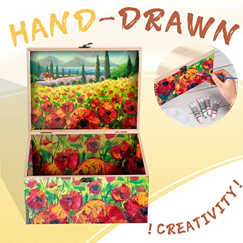 2 Pcs Large Unfinished Wooden Box with Hinged Lid and Front Clasp, Rectangle Unpainted Crafts DIY Wood Boxes Treasure Chest