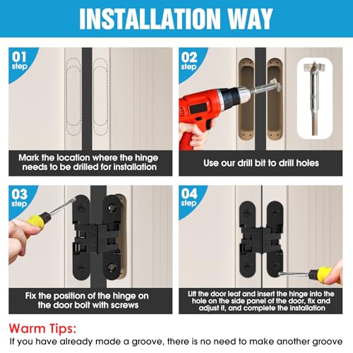 Invisible Door Hinge,180 Degree Heavy Duty Zinc Alloy Concealed Cabinet Hinges Silent Smooth Operation Supports 5KG/11lb for