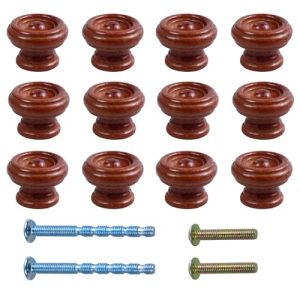 12Pcs 1.5" Round Wooden Drawer Knobs, Finished Mushroom Shape Cabinet Pulls Handles, Natural Wood Dresser Knobs for Kitchen