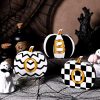 3 Pcs Wood Halloween Pumpkin Decorations Indoor Black and White Boo Pumpkins Wooden Table Signs Party Tiered Tray Decorations