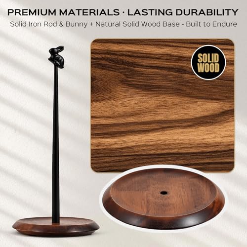 Paper Towel Holder Countertop, Cute Bunny Design - Natural Solid Wood Base with Iron Rod, Wooden Paper Towel Holder countertop
