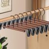 Wooden Pants Hangers with Clips 14Inch 20 Pack Adjustable Wood Skirt Hangers for Women&Men Space Saving Closet Non Slip Clothes