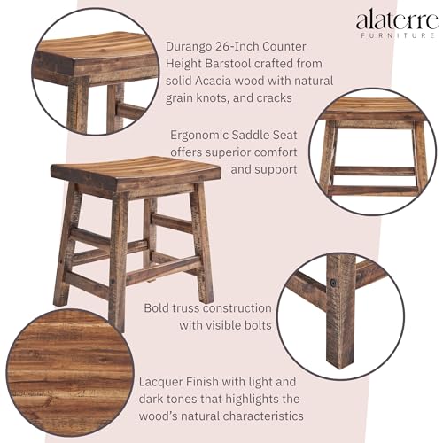 Durango 20-Inch Tall Industrial Wood Dining Stool - Table or Extra Seat - Unique Rustic Industrial Style and Comfort -