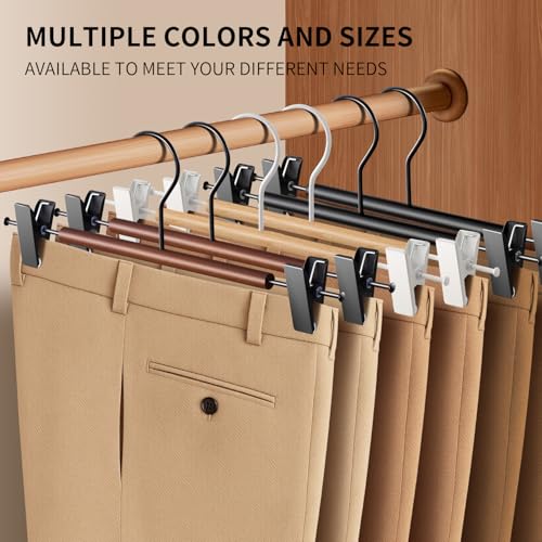 Wooden Pants Hangers with Clips 14Inch 20 Pack Adjustable Wood Skirt Hangers for Women&Men Space Saving Closet Non Slip Clothes
