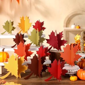 24 Pcs Fall Wooden Table Signs Maple Leaf Wood Table Decoration Fall Thanksgiving Tiered Tray Decoration Thanksgiving