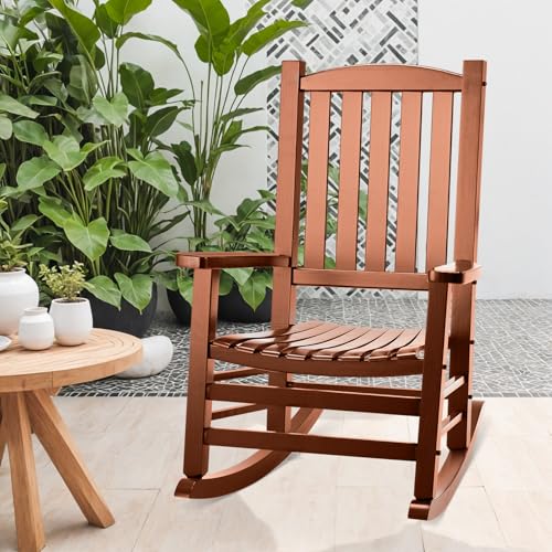 Wood Outdoor Rocking Chair, Oversized Patio Rocking Chair w/400lbs Support & High Backrest | Porch, Lawn, Garden, Backyard,