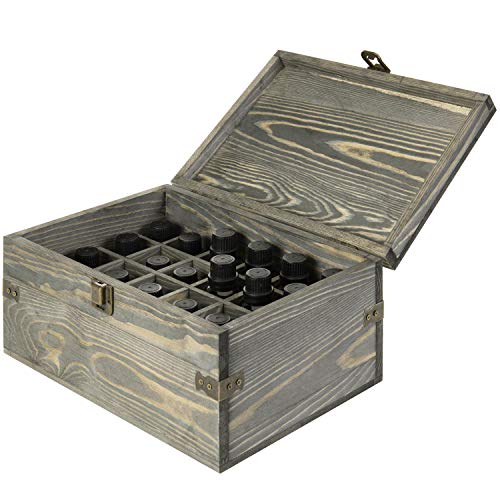 24 Slot Wooden Essential Oil Bottle Storage Box, Vintage Gray Wood Roller Organizer Holder Display Case, Holds Up to 30 mL