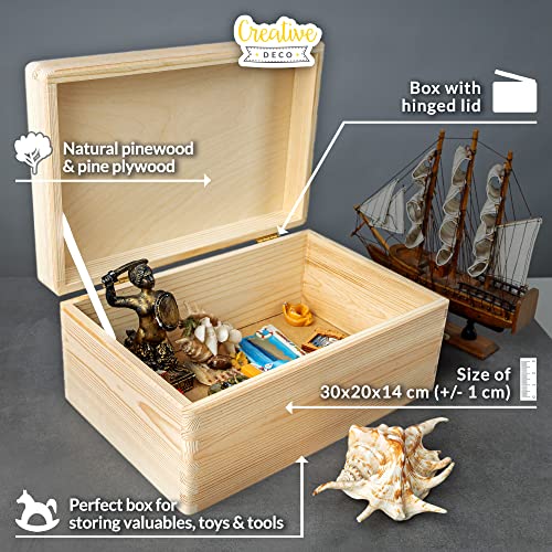 Large Wooden Storage Box with Hinged Lid | 11.8 x 7.87 x 5.51 inches (+-0.5) | Plain Unpainted Gift Box for Tool Toy Shoes