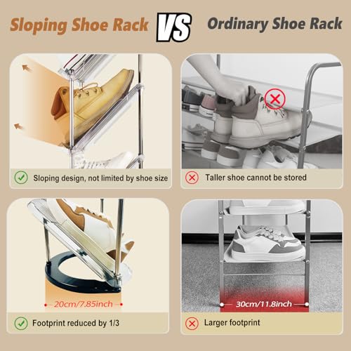 2 Pack Sloping Narrow Shoe Rack 5 Tiers - Free Standing Vertical Shoes Racks for Small Spaces and Corner, Shoe Storage Organizer