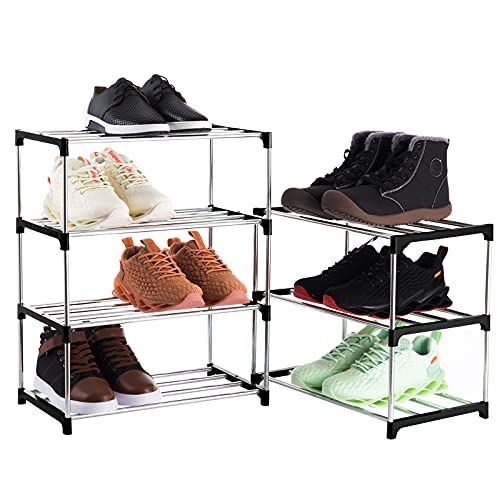 3-Tier Stackable Small Shoe Rack, Lightweight Shoe Shelf Storage Organizer for Entryway, Hallway and Closet(Black)