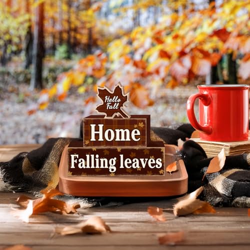 4 Pcs Fall Maple Leaf Wooden Tiered Tray Decor Set, Farmhouse Rustic Hello Fall Falling Leaves Table Decor Maple Leaf Stack