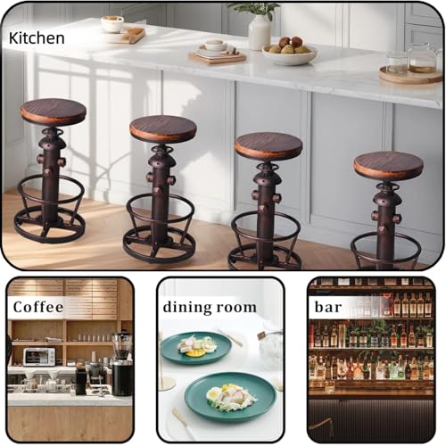 Vintage Swivel Bar Stool Industrial Coffee Kitchen Dining Chair Fire Hydrant Design Height Adjustable 24.8-30.7inch Solid Wooden