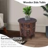 Hand-Carved Octagonal Wooden Side Table – 18” x 18” Mango Wood End Table, Natural Burnt Finish, Decorative Accent Table for