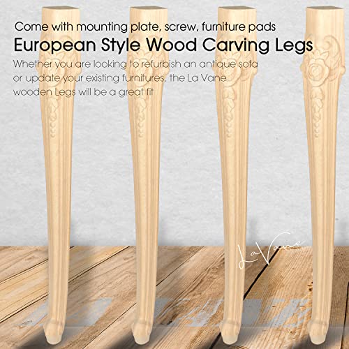 30 inch / 75cm Wooden Furniture Legs, Set of 4 European Style Solid Wood Carving Unfinished Furniture Replacement Feet