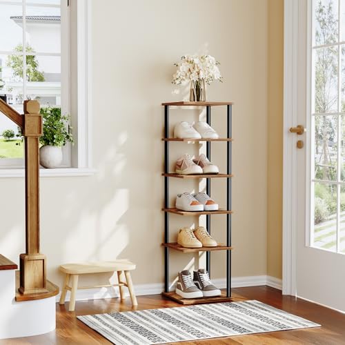Vertical Shoe Rack, 6-Tier Narrow Shoe Shelf, Shoe Storage Organizer for Small Space, 11" L x 11" W x 39.5" H, Closet, Entryway,