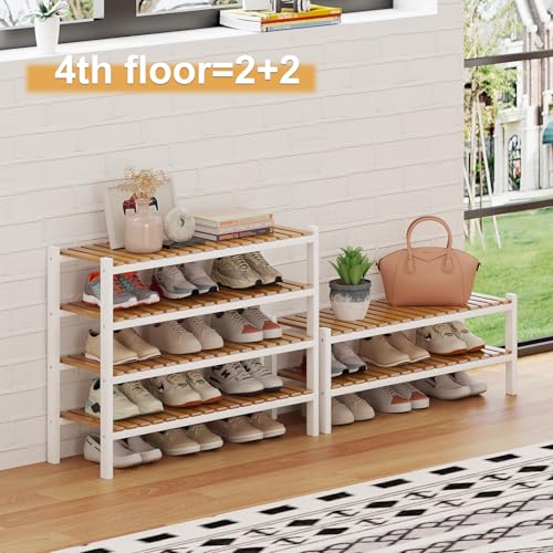 Bamboo Shoe Rack Organizer for Closet and Entryway-Space-Saving Narrow Shoe Stand-Versatile Shoe Holder for Door or Closet