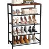 Shoe Rack Organizer, 5 Tier Industrial Shoe Storage Shelf, Narrow Sturdy Metal Shoe Shelves for Closet Entryway, Rustic Brown