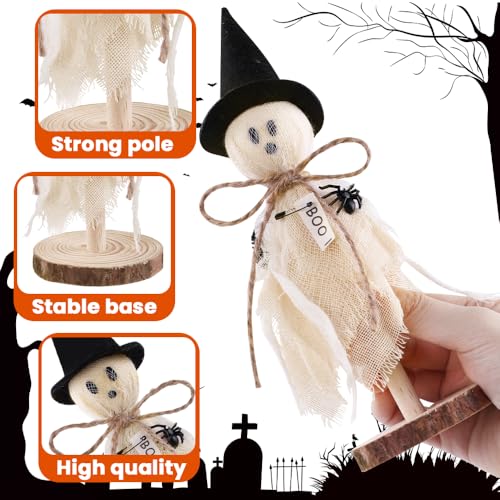 Ghost Decorations Indoor 3pcs Primitive Halloween Ghost on Wooden Stand Halloween Table Centerpieces Signs for Home Shelf