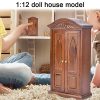 Dollhouse Wooden Wardrobe, 1:12 Scale Mini Vintage Wooden Double Door Closet Wardrobe Dolls House Accessory Dollhouse