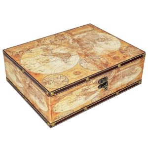Vintage Wooden Storage Box - Treasure Chest Themed Gift, Keepsake Box for Trinkets, Jewelry, Mementos - Global Decor