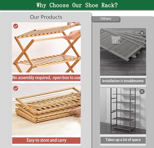 4 Tier Bamboo Shoe Rack,Portable Folding Shoe Storage Rack,Without Installation Small Shoe Rack Perfect for Corridors, Bedrooms