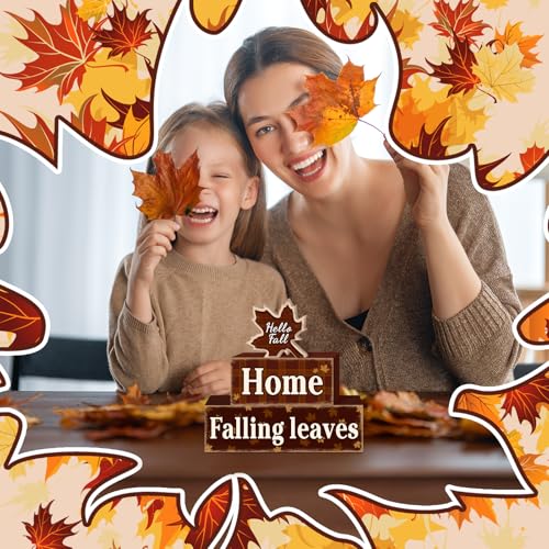 4 Pcs Fall Maple Leaf Wooden Tiered Tray Decor Set, Farmhouse Rustic Hello Fall Falling Leaves Table Decor Maple Leaf Stack