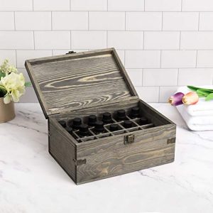 24 Slot Wooden Essential Oil Bottle Storage Box, Vintage Gray Wood Roller Organizer Holder Display Case, Holds Up to 30 mL