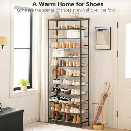 12-Tier Shoe Rack, Large Capacity Shoe Storage Organizer for 35-45 Pairs of Shoes, Standing Shoe Shelf with Slanted Shelves, for